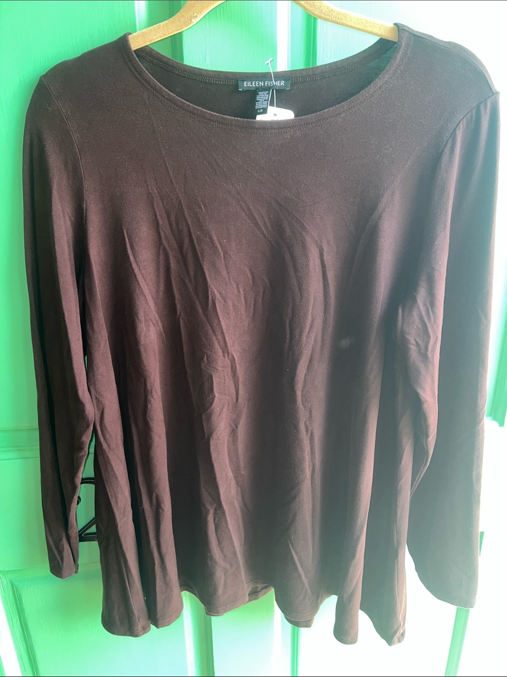 Eileen Fisher Long Sleeve Scoop Neck tunic style Top in Dark Brown size L